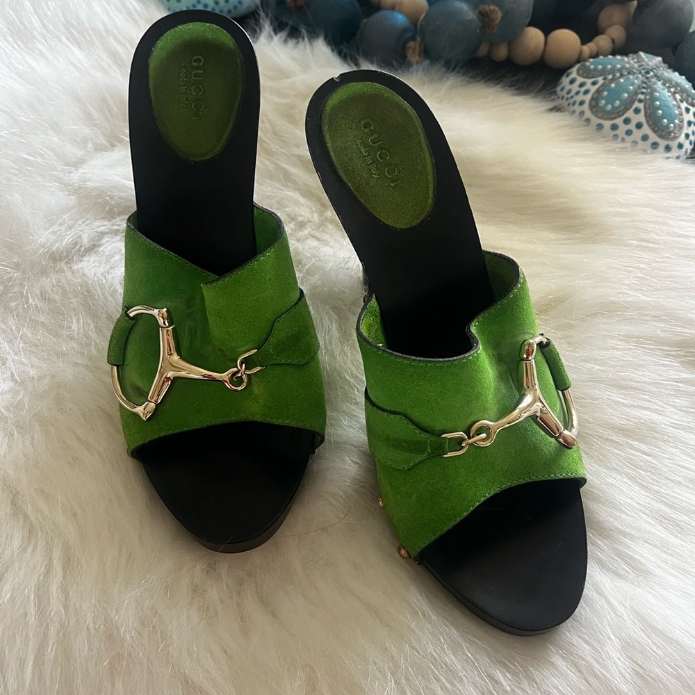 Gucci Green Suede Horsebit Slide Sandals